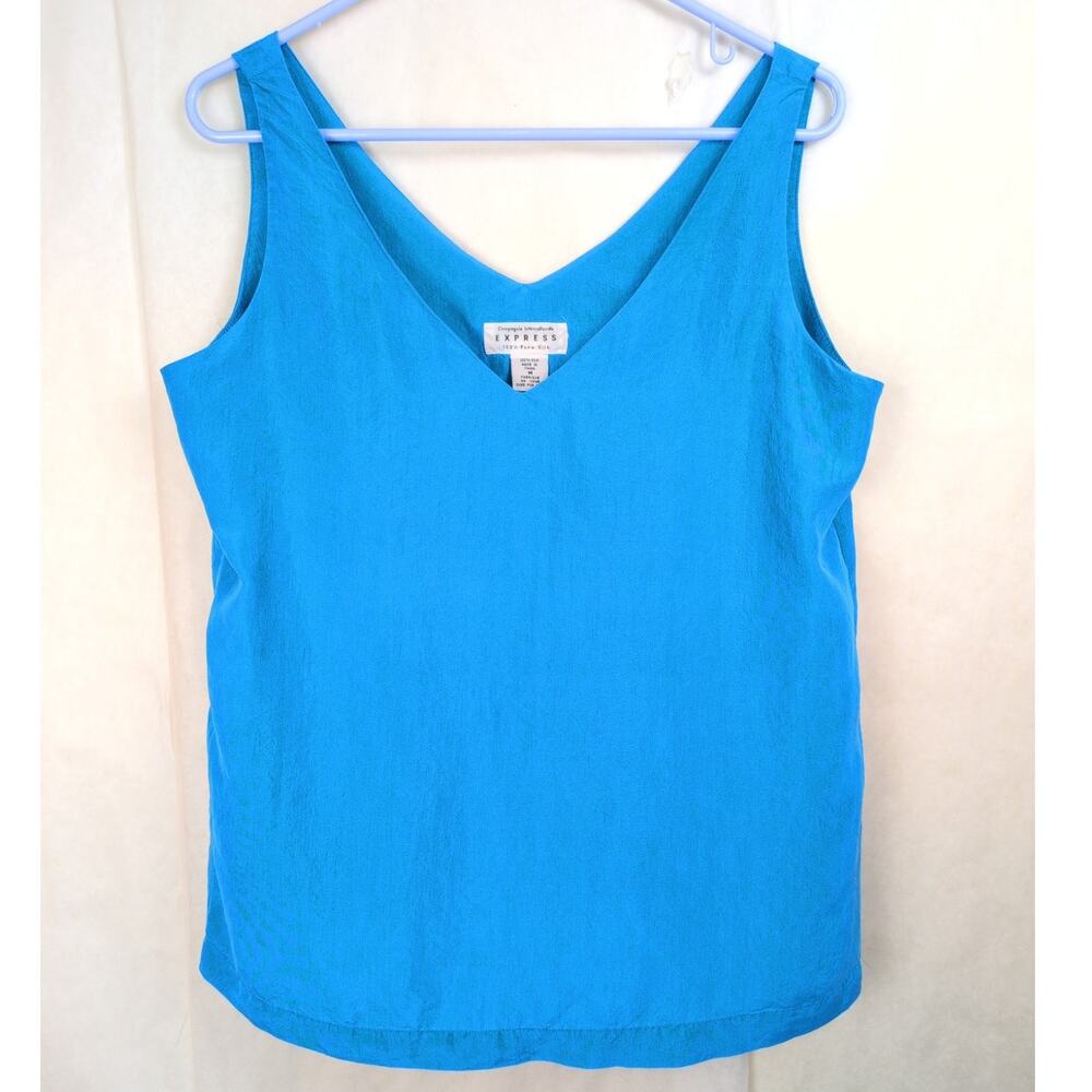 Vintage Express 90s blue silk tank top Sz Med Luxe Career Layer Classic Minimal